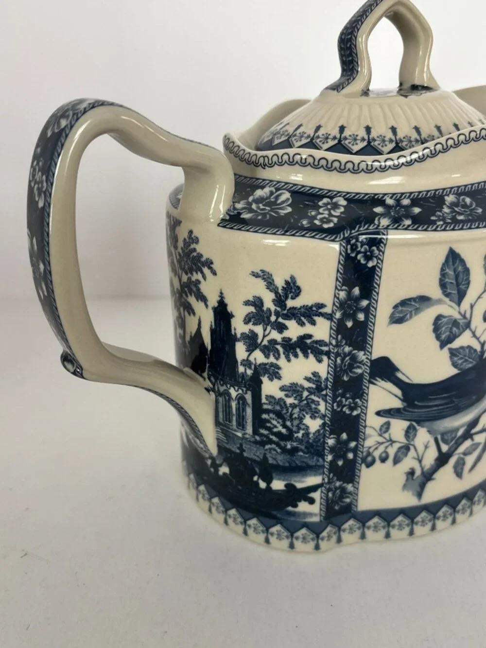 Blue White Teapot Bird Ceramic Transferware Style Mothers Day Gift Idea Tea Pot